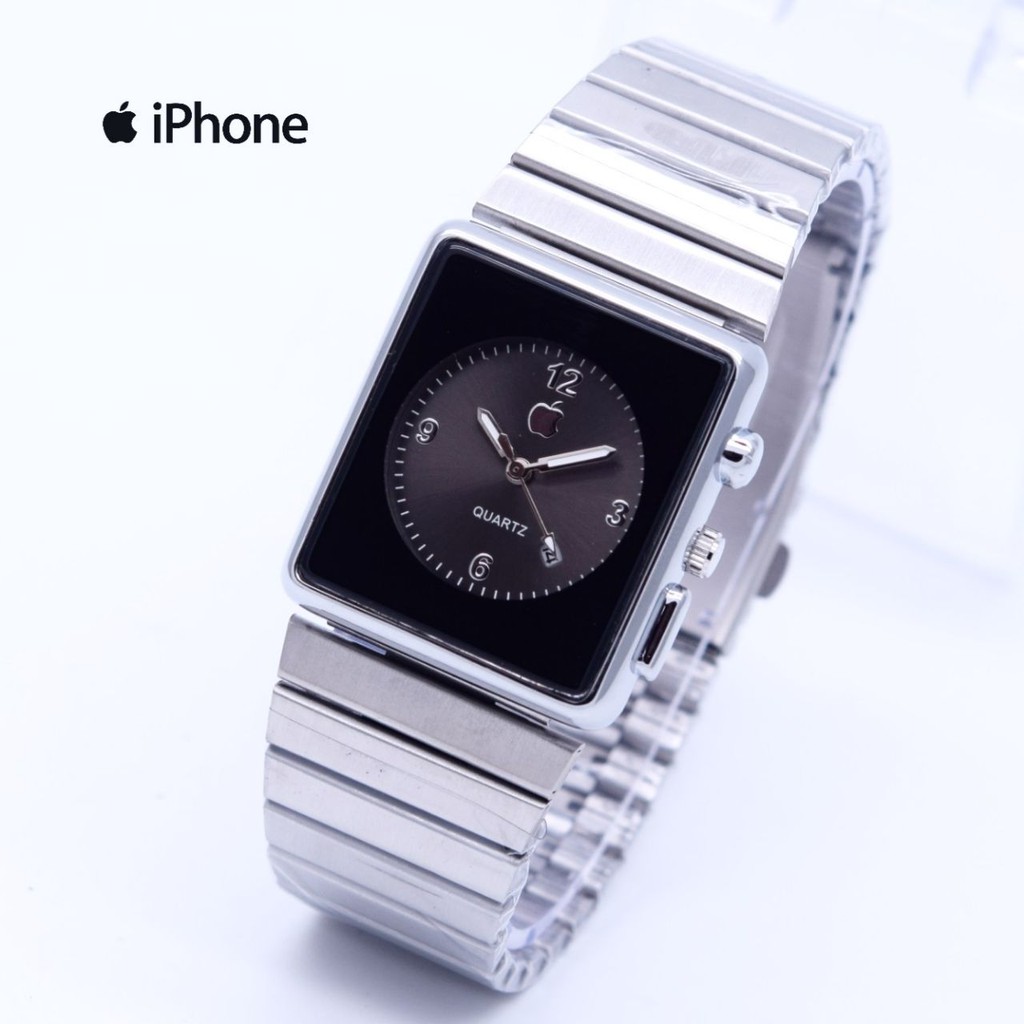 Jam Tangan Wanita Cewek Analog Iphone Segi Pasir Silver