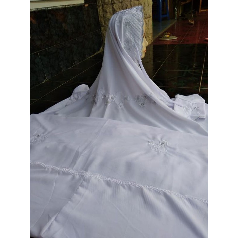 MUKENA TERUSAN DEWASA BORDIR PUTIH MURAH / GROSIR MUKENA POLINO MURAH COD / TELKUNG LAJURAN BORPUT