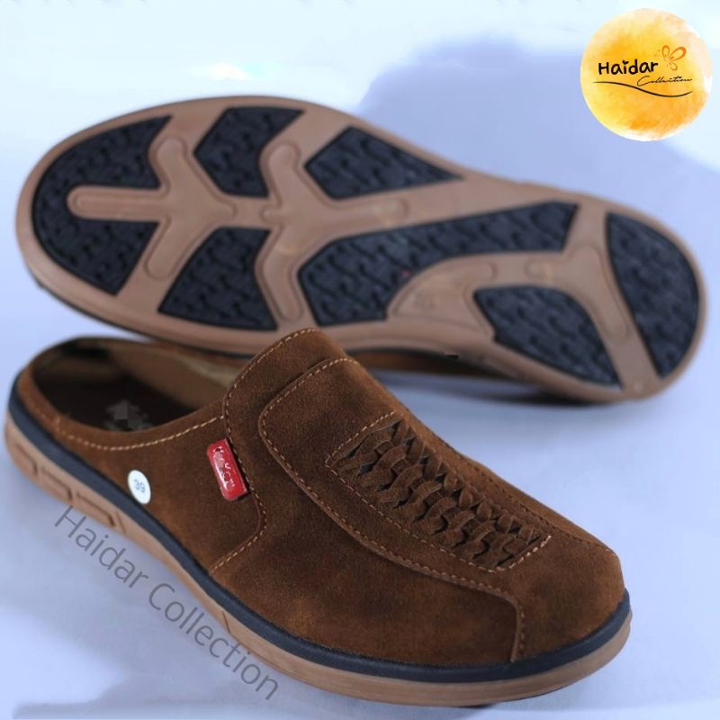 39 - 44 Bustong Pria Kulit Slop Slip On Selop Cowok Santai Suede Sol Karet