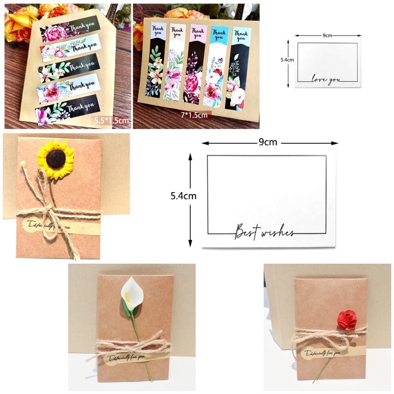

Kartu Ucapan Greeting Card flower/Stiker panjang Murah/Kartu Kosong ucapan Best wishes/Blank card