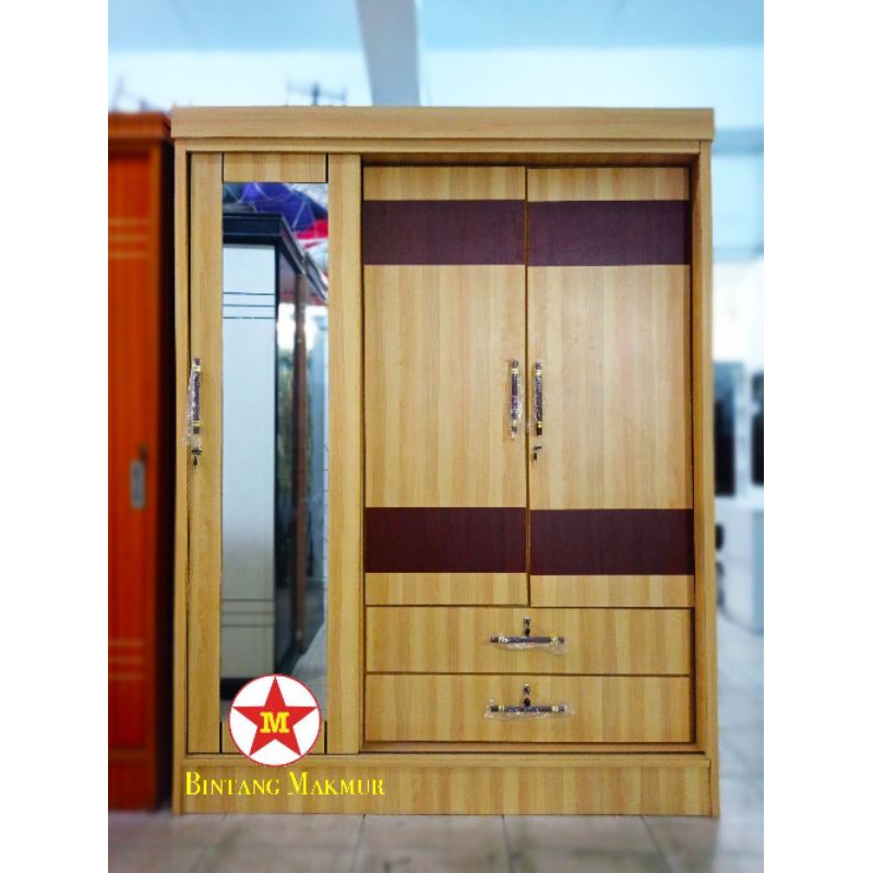 Lemari pakaian 3 pintu sliding HPL jumbo lapis