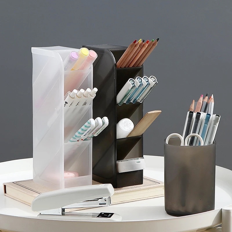 [1Pcs INS Creative Obliquely Inserted Pen Holder Storage Boxes] [Transparent Multi Grid Makeup Brush Separated Organizer Boxes]