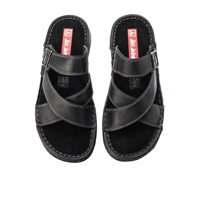 SANDAL CASUAL JIM JOKER PRIA ORIGINAL SLIDE KULIT BRANDED HITAM JJ22