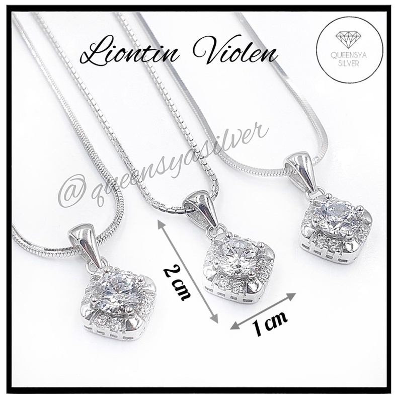 Kalung Perak Wanita Asli Silver 925 Lapis Emas Putih || Kalung Kasandra Flexi/Italy Santa/Cassandra Square Liontin Soliter Full Mata Berlian || Perhiasan Asli Perak