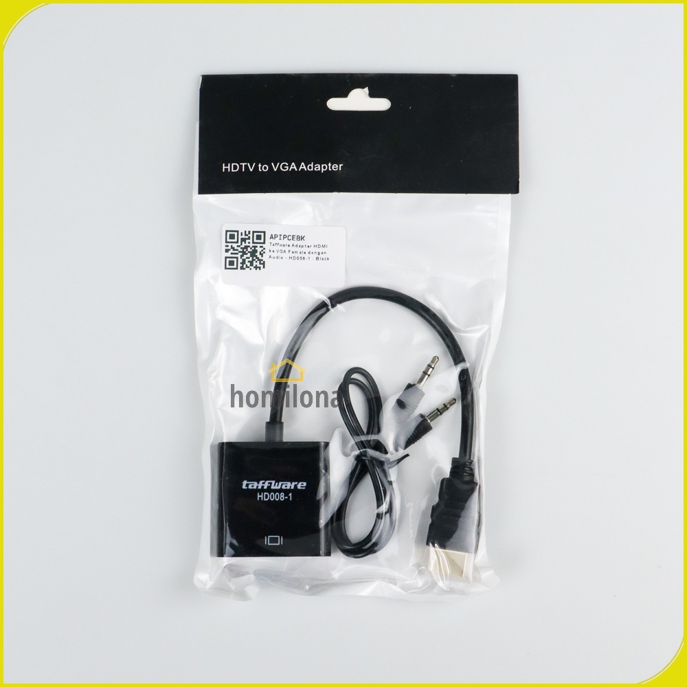 Adapter HDMI ke VGA Female dengan Audio - Taffware HD008-1 - Black White