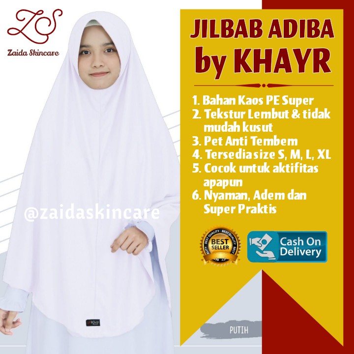 JILBAB HIJAB KERUDUNG KRUDUNG KHIMAR INSTAN INSTANT ADIBA KHAYR BUAT HAJI WARNA PUTIH JUMBO ADEM