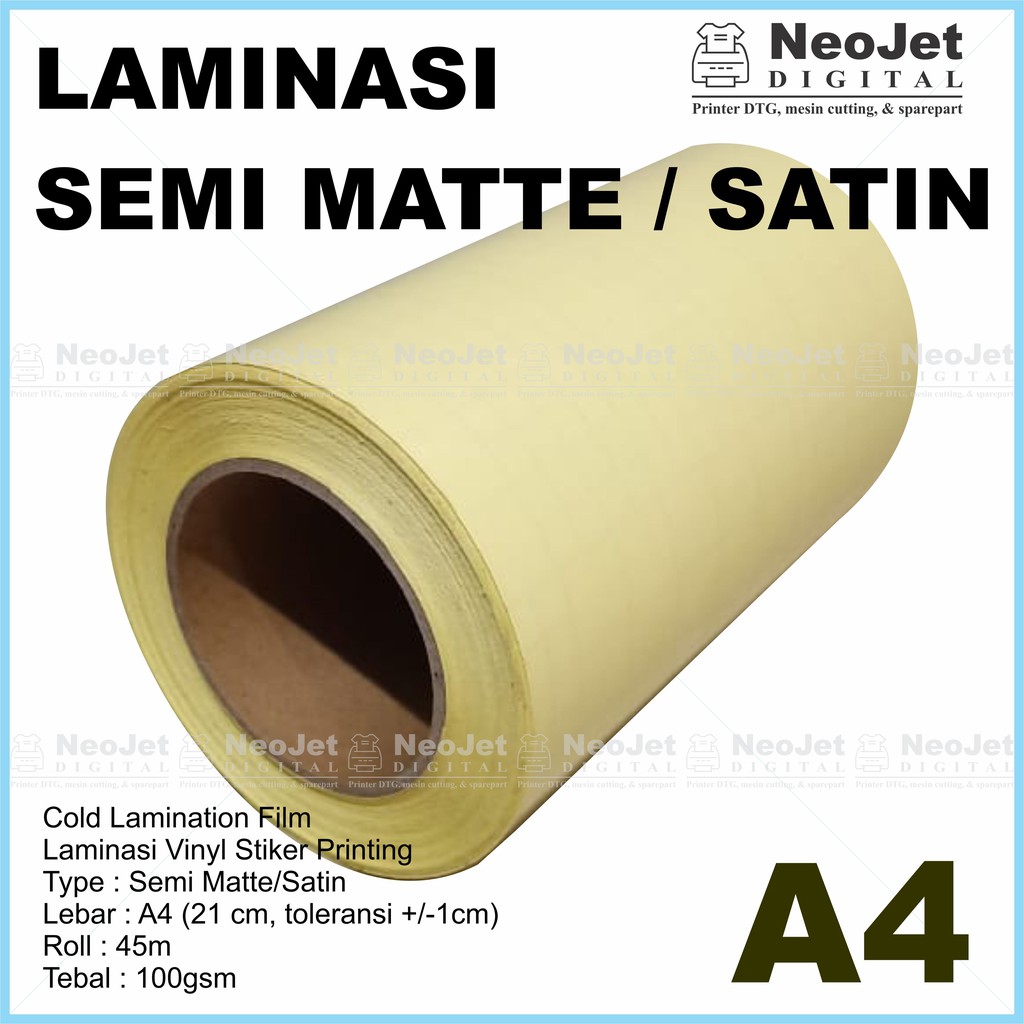 

Laminasi Dingin 100 gsm Semi Doff Doft Matte Mate Satin Ukuran A4 Roll 21cm X 50 Yard Murah Untuk Stiker