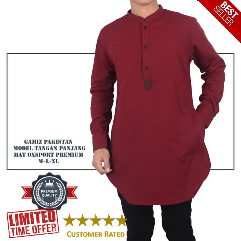 SUPER KEMEJA KOKO GAMIS PAKISTAN LENGAN PANJANG - Abu -abu Tua M Big Size Jumbo