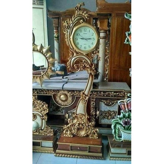 Lemari Jam Ukiran Emas Asli Jepara