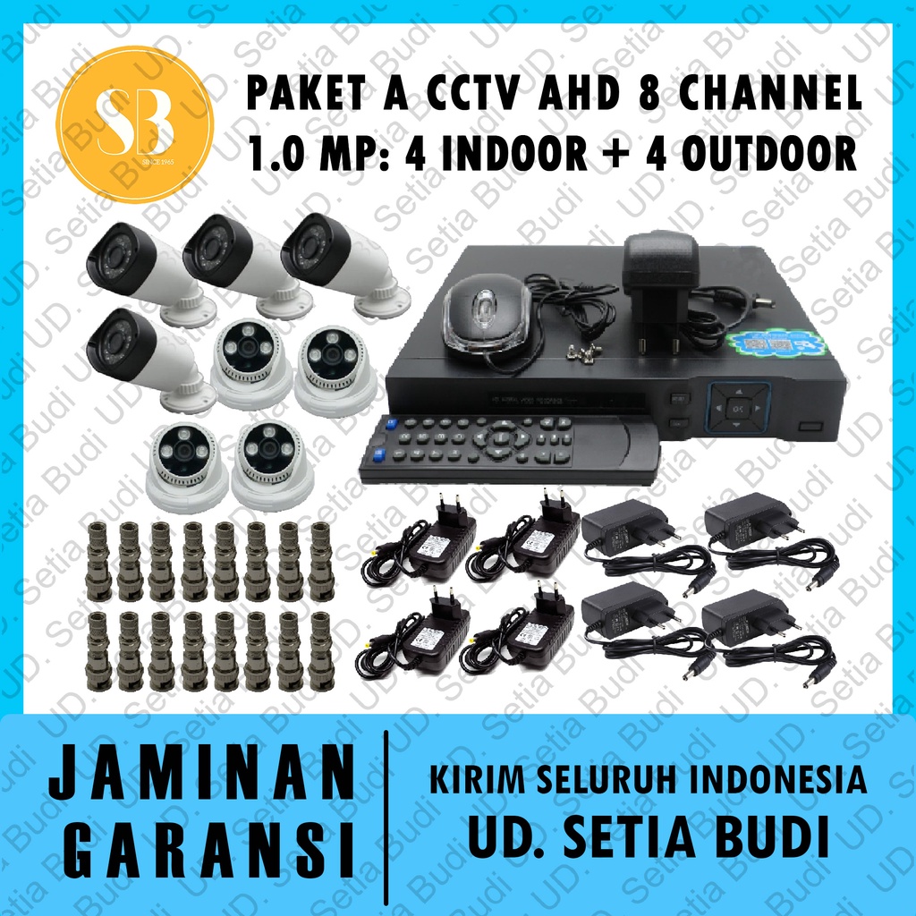 Promo Paket A CCTV AHD 8 Channel 1.0 MP: 4 Indoor dan 4 Outdoor