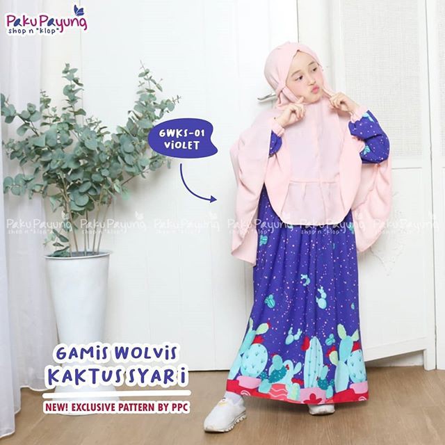 Set Gamis  Anak  Syari 1 2 Tahun Kaktus Series by Paku  