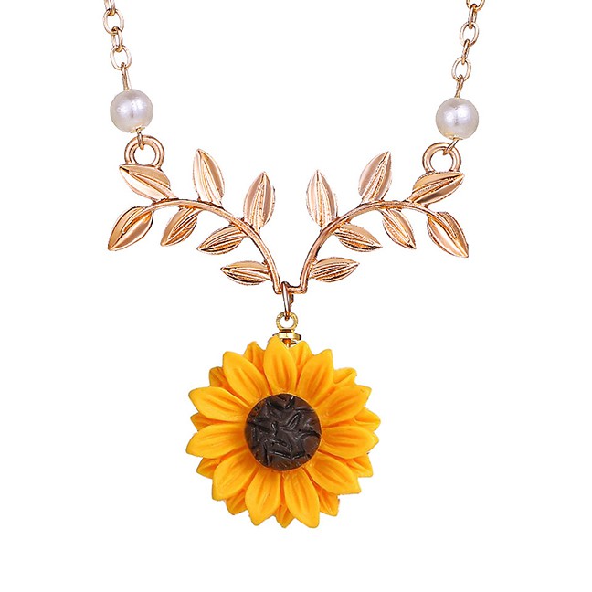 LRC Anting Fashion Sunflower Leaf Flower Necklace F6773X