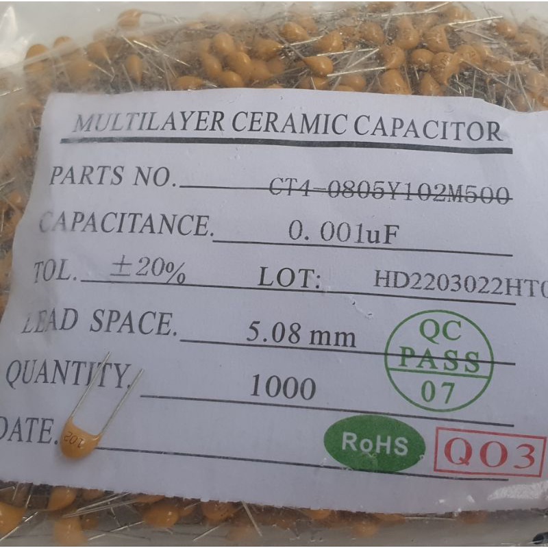 Kapasitor 102 MLCC Multilayer Ceramic Capacitor 102