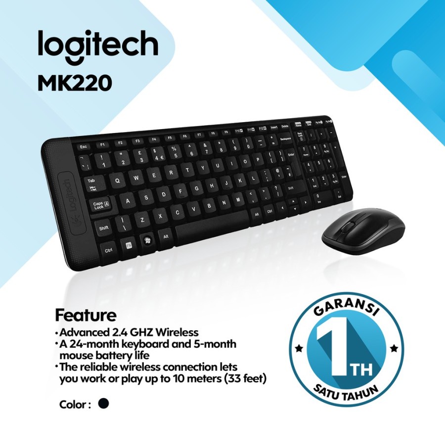 Logitech MK220 Keyboard Mouse Wireless - Original Garansi Resmi