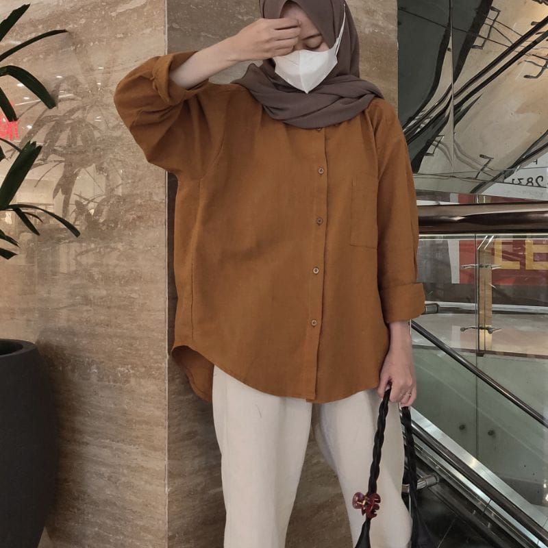 KEMEJA LINEN OVERSIZE/KEMEJA LENGAN PANJANG WANITA