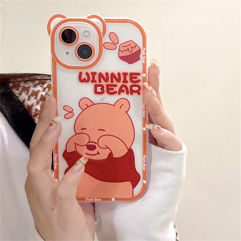 Soft Case Pelindung Kamera Transparan Motif Beruang Tahan Banting Untuk iPhone 14 13 12 11 Pro Max X Xr Xs Max SE 8 7 6 6s Plus