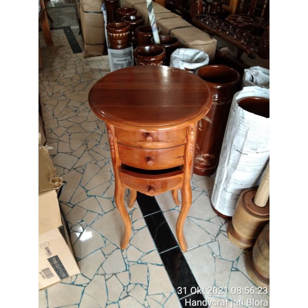 Nakas Bulat Meja Kecil Meja Sudut Dari Kayu Jati (Bulat)