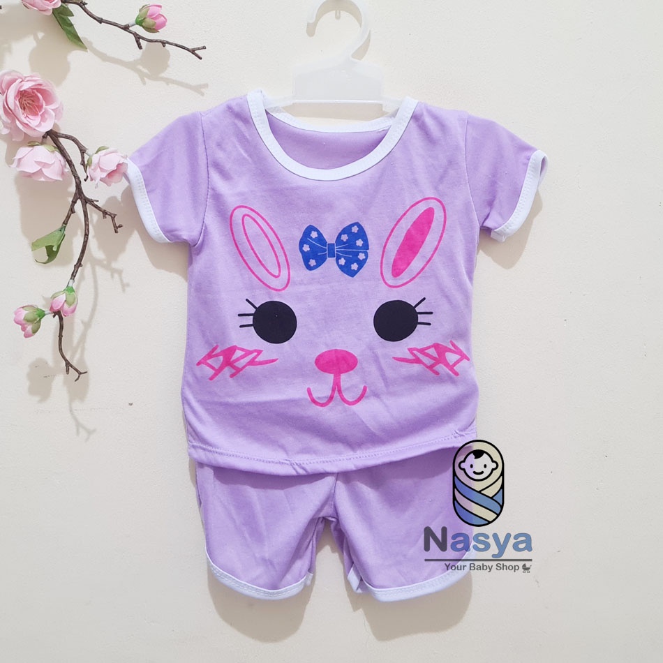 [J-014]  Setelan baju Bayi Perempuan Lucu - motif lucu (3-6 bulan)