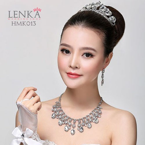 Paket Crown Kalung Anting Wedding Aksesoris Royal Pengantin Lenka - HMK013