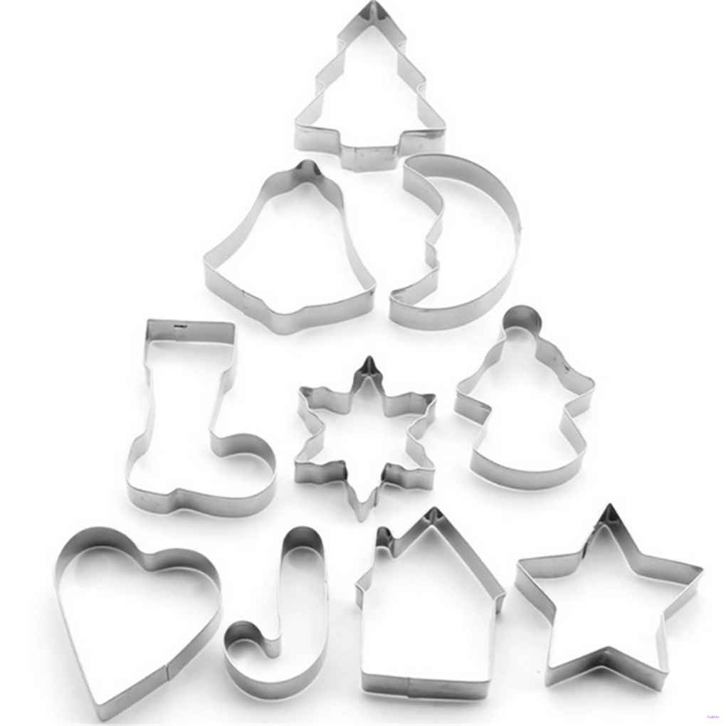 10pcs/set Cetakan Bahan Stainless Steel Bentuk Pohon Natal Bintang Snowflake Lonceng Untuk Kue Biskuit