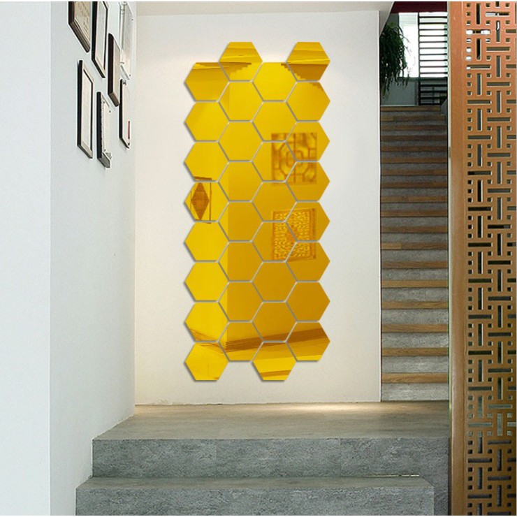 ☛TK☚ R215 CERMIN HEXAGONAL STIKER KACA ARYCLIC HIASAN DINDING WALL MIRROR MURAH BERKUALITAS