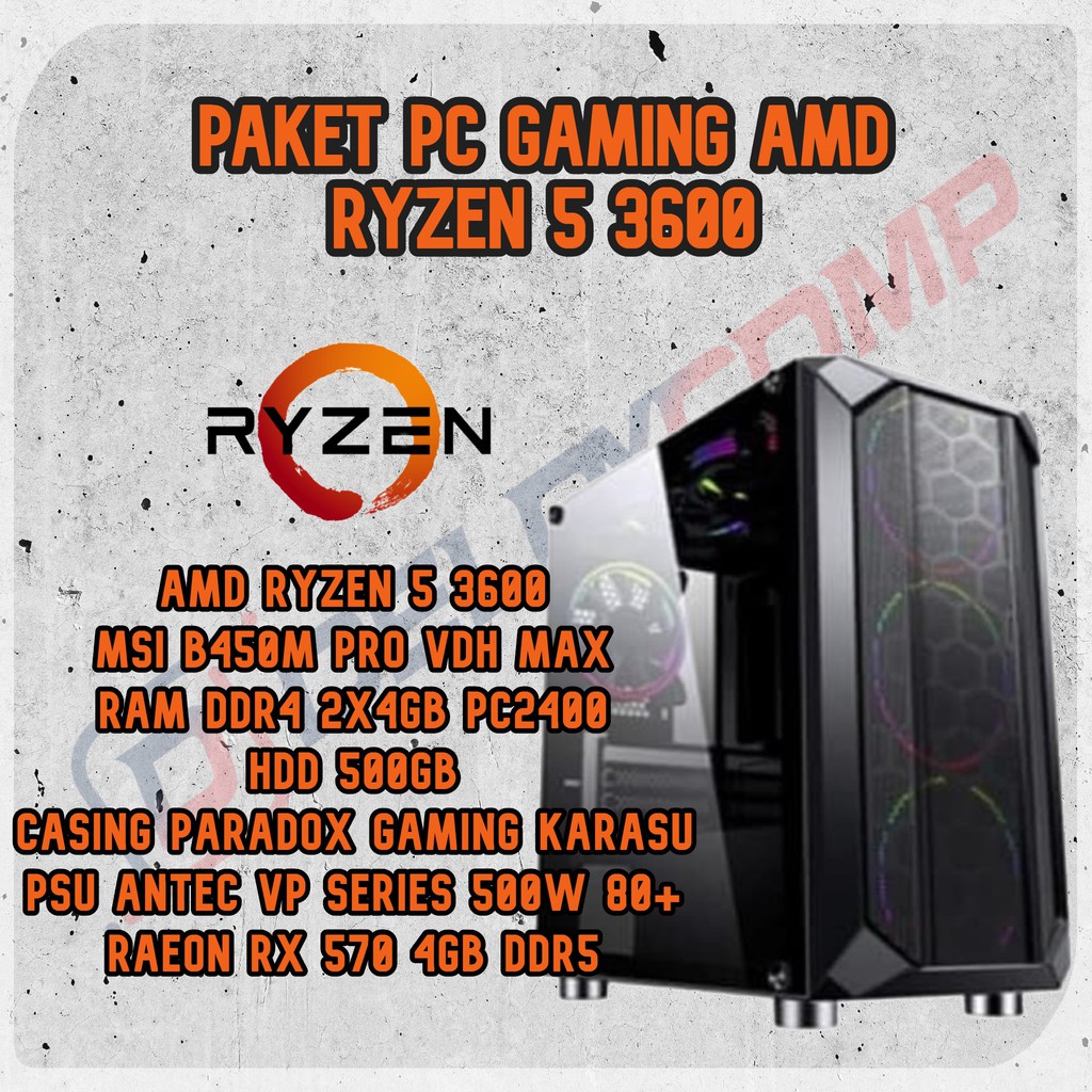 paket pc gaming amd ryzen 5 3600 - rx 570 4gb