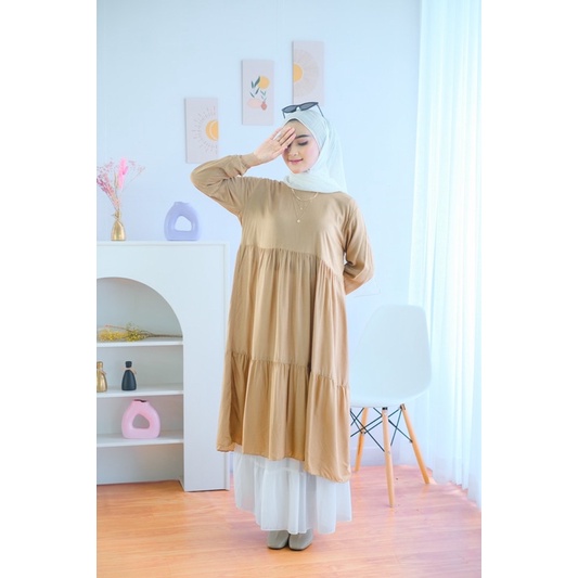 (MSB) TUNIK INEMA RUFFLE MIDI DRESS DAILY TUNIK