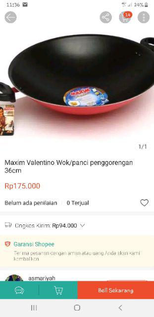 Maxim Valentino Wok/panci Penggorengan 36cm