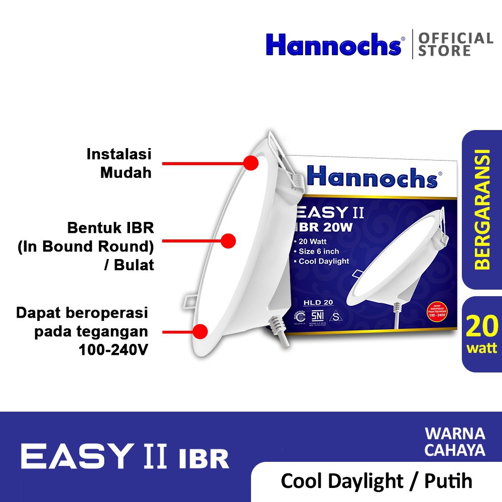 LED PANEL Hannochs Downlight LED EASY II 20W IBR Cahaya Putih