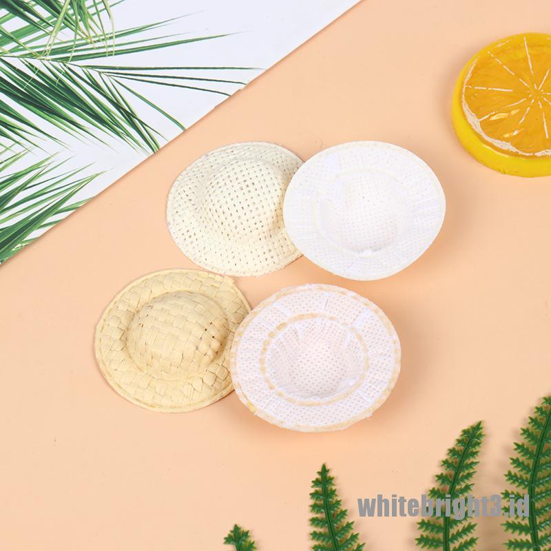 (white3) 5pcs Miniatur Topi Jerami Untuk Aksesoris Rumah Boneka