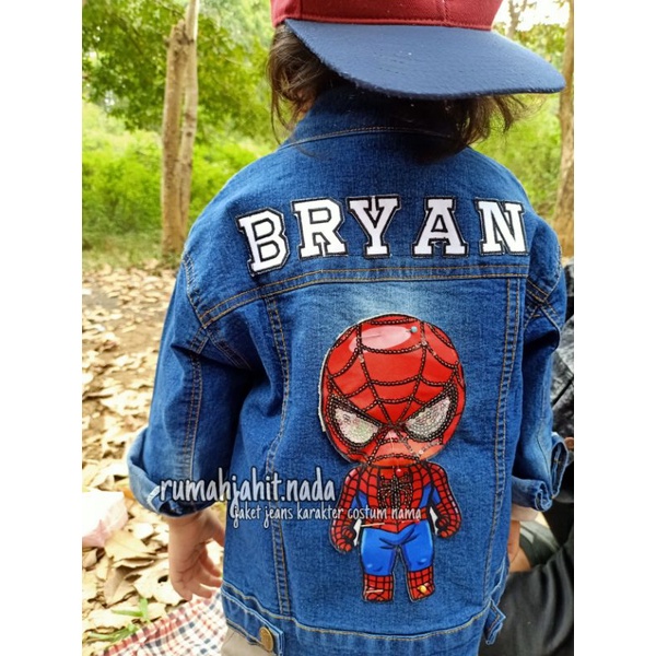 jaket jeans anak costum nama karakter