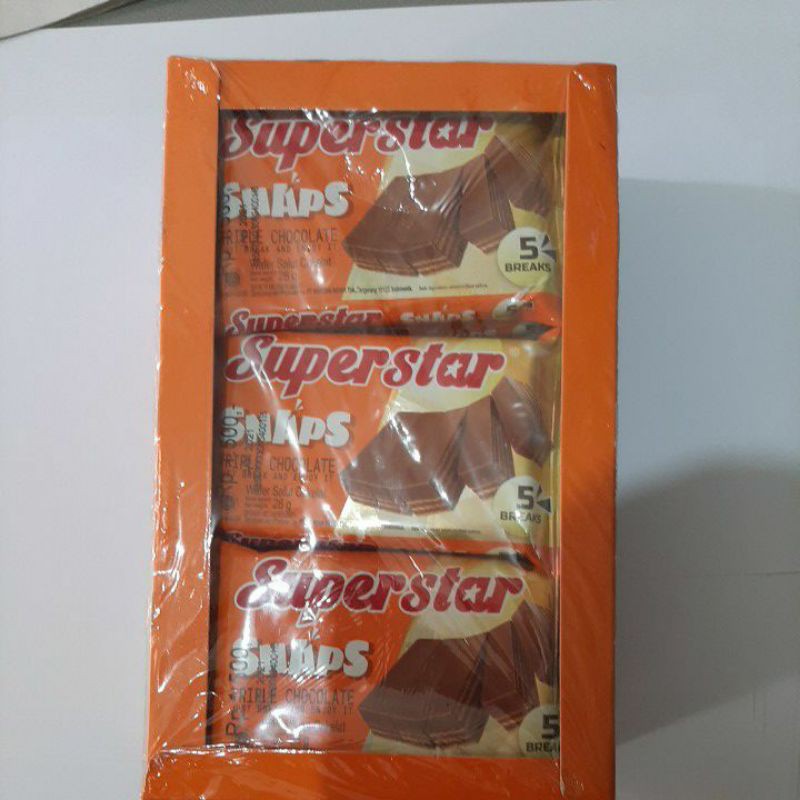 

wafer salut Choklat Superstar SNAPS Triple Chocolate 1box isi 12 x 28Gr