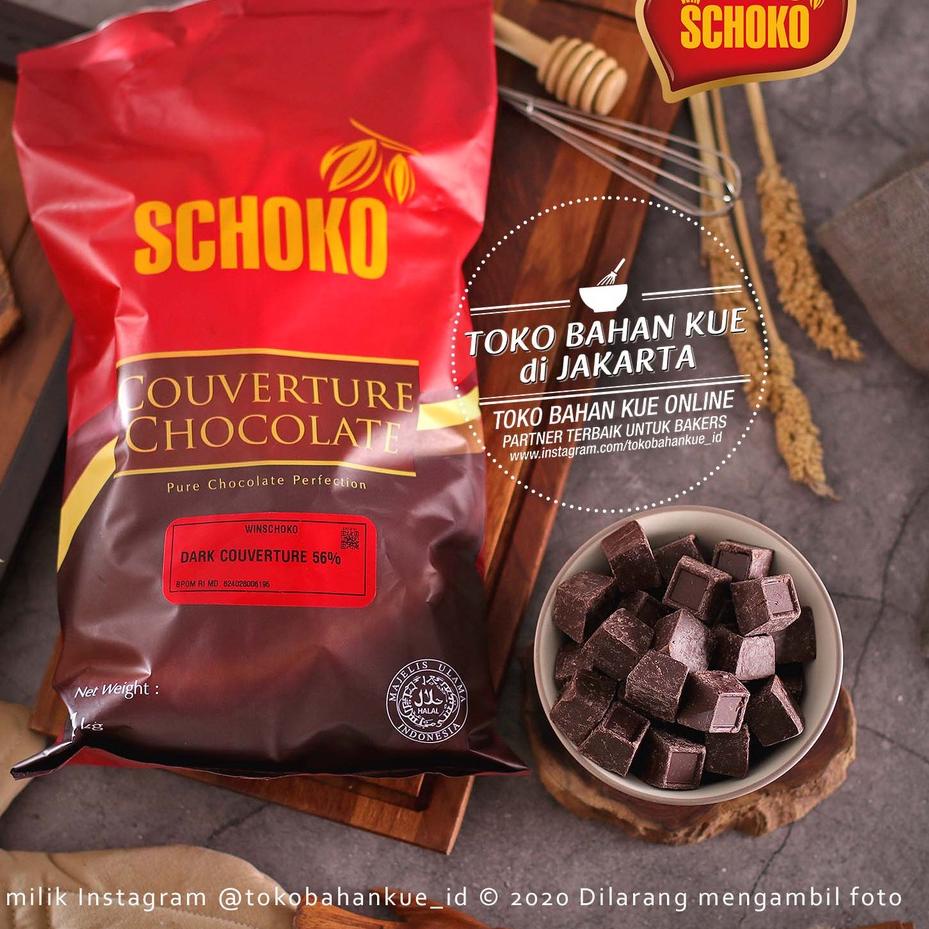 

Ready--Schoko Dark Chocolate Couverture CUBE 56% 1kg Cokelat Baking Coklat