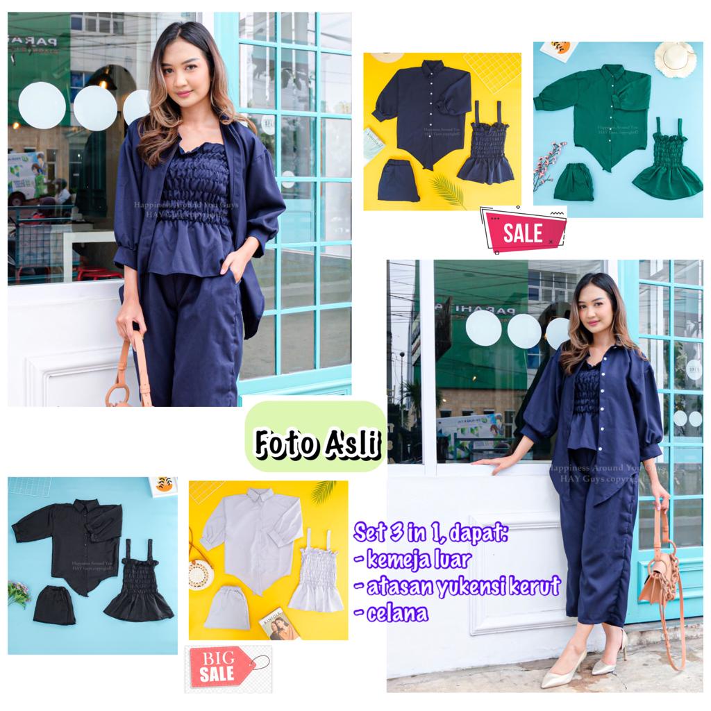 Setelan Wanita Terbaru 3in1 ( Dapat Baju+Outer+Celana ) Baju Ootd Wanita Hijab Ootd Wanita Set Kekin