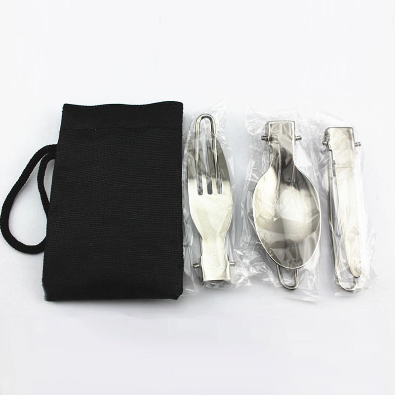 SENDOK GARPU LIPAT STAINLESS STEEL TRAVEL SET PORTABLE PISAU ALAT MAKAN