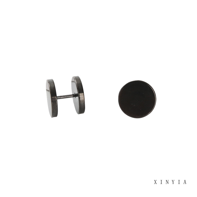 1 Pcs Anting Stud Bahan Stainless Steel Warna Hitam Gaya Hip Hop Korea Untuk Pria Dan Wanita