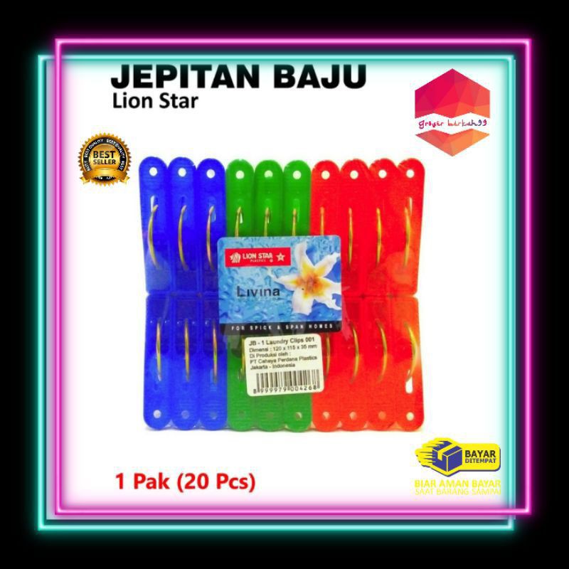 LOUNDRY CLIPS 001 LION STAR /1 PAK ISI 20 PCS