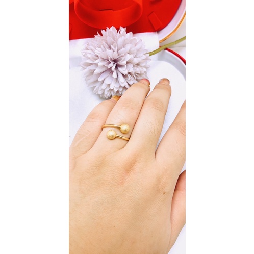 cincin titanium wanita bola emas anti karat