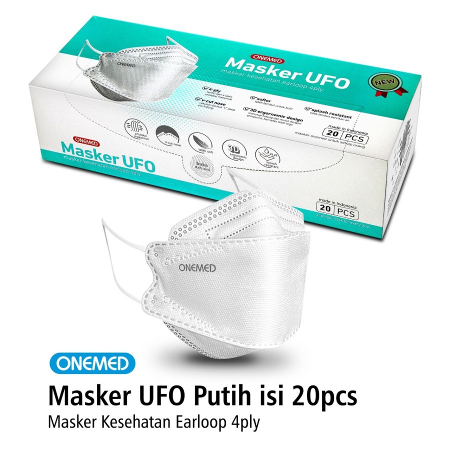 Masker Karet UFO Putih 3D OneMed 4ply Box isi 20pc OJB