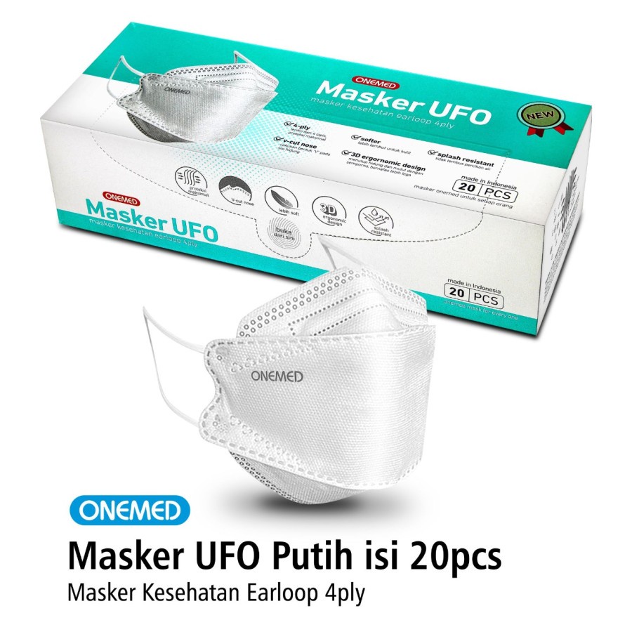 Masker Karet UFO Putih 3D OneMed 4ply Box isi 20pcs