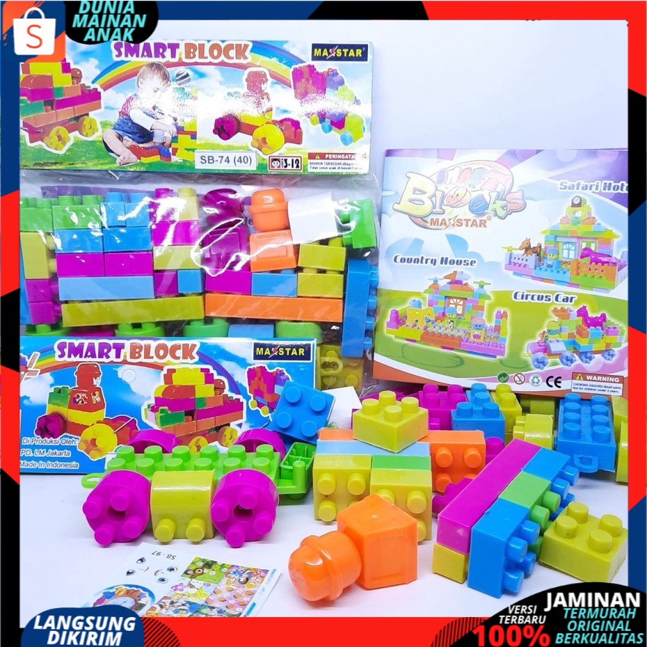 Smart Block Balok Susun 1 PACK ISI 40 PCS Mainan Anak DIY Building Block Bonus Panduan Aneka Bentuk