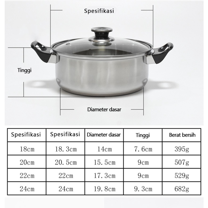 Panci Set Stainless Steel Dengan Teko Stainless KODE TG-7 Panci Set 12+1 Pcs Panci Set Stainless Steel anti karat -Wonderdekorasi