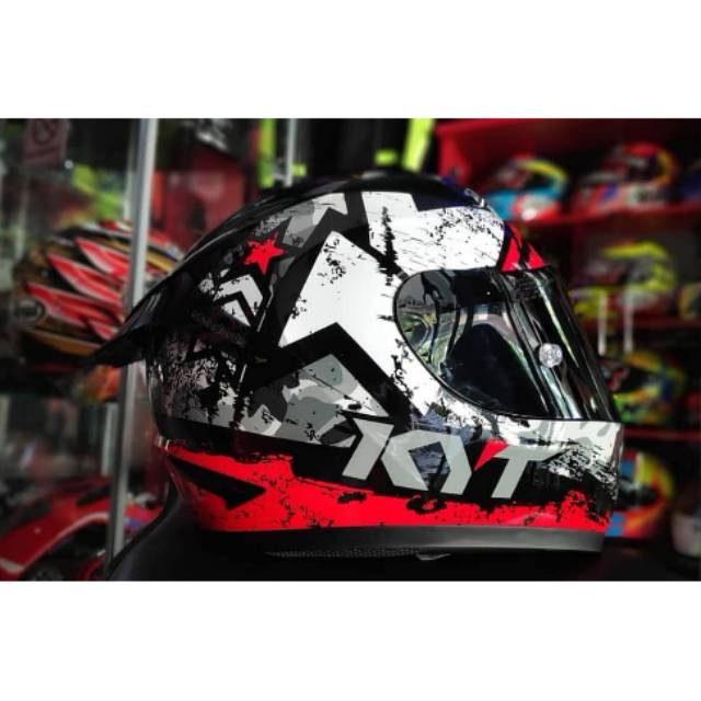 KYT R10 Seri3  Black White (Paket ganteng)