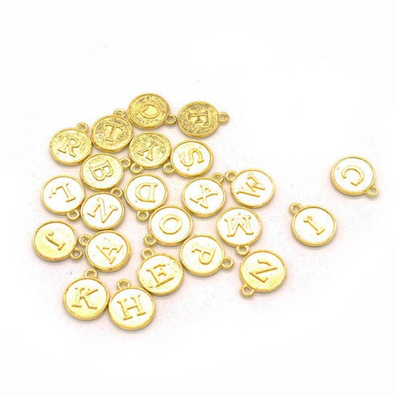 Charm huruf inisial koin alfabet A-M bandul bulat bronze gold kerajinan gelang kalung liontin