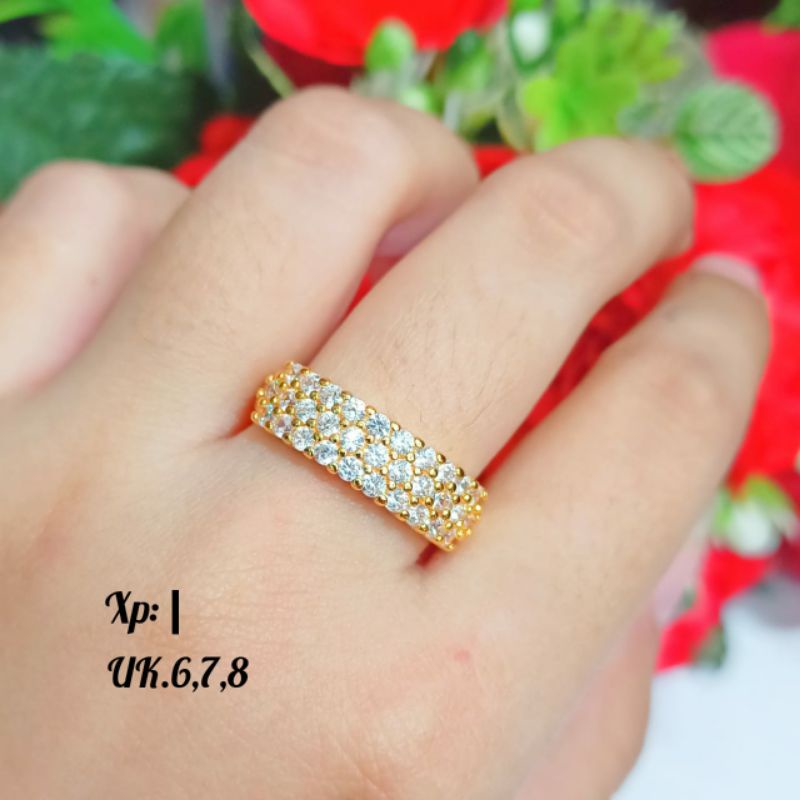 Cincin Dewasa permata zircon motif elegan Gold &amp; Silver,tidak karat *COD*