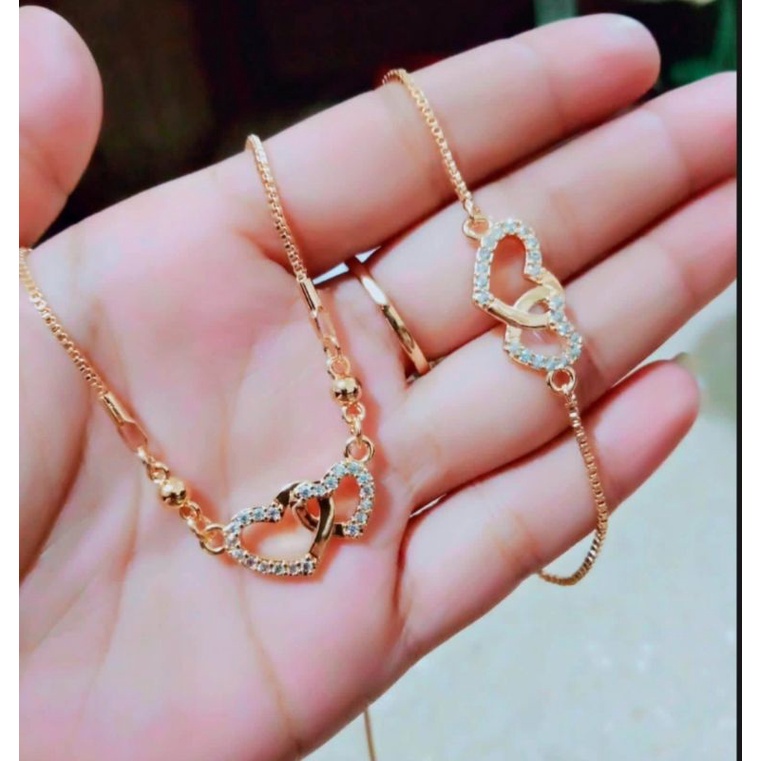 Kalung dan gelang tangan love dobel titanium anti karat