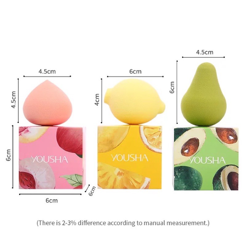 MAKE UP SPONGE / BEAUTY BLENDER PREMIUM BENTUK BUAH YOUSHA ISI 3