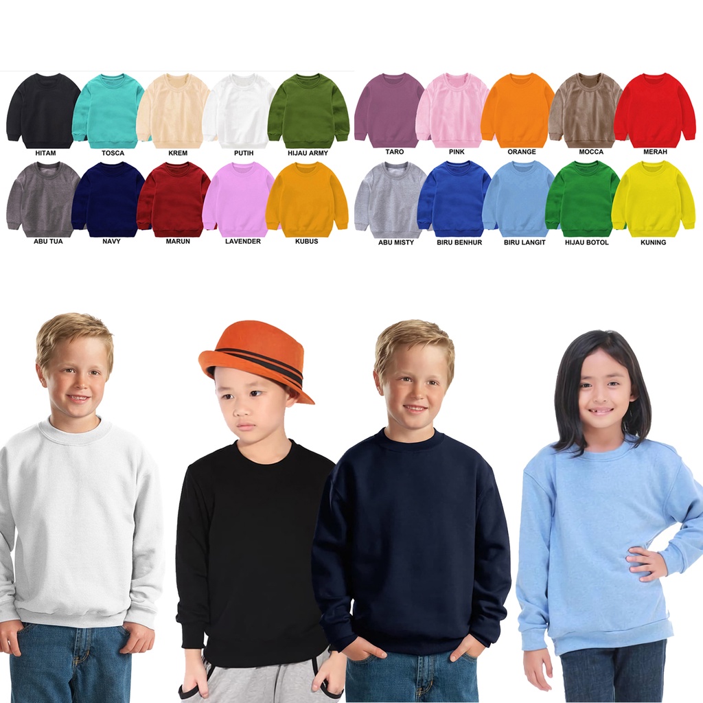 SWEATER ANAK POLOS SWEATER POLOS CREWNECK POLOS BASIC CREWNECK ANAK 1-10 TAHUN LAI-LAKI PEREMPUAN KAOS POLOS SENJA