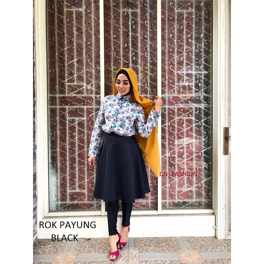 (BAYAR DI TEMPAT) REALPICT Rok Payung Wedges premium Lebar Polos Full Karet Pinggang rok kerja