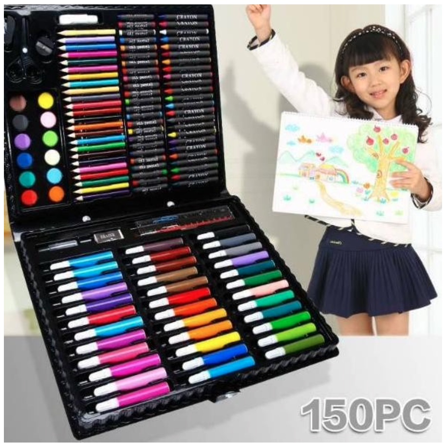 Stationary Set isi 150 &amp; 208 pcs / Alat Warna Crayon Set / Alat Tulis &amp; Lukis Melukis Anak Set / Pensil Warna Cat Air